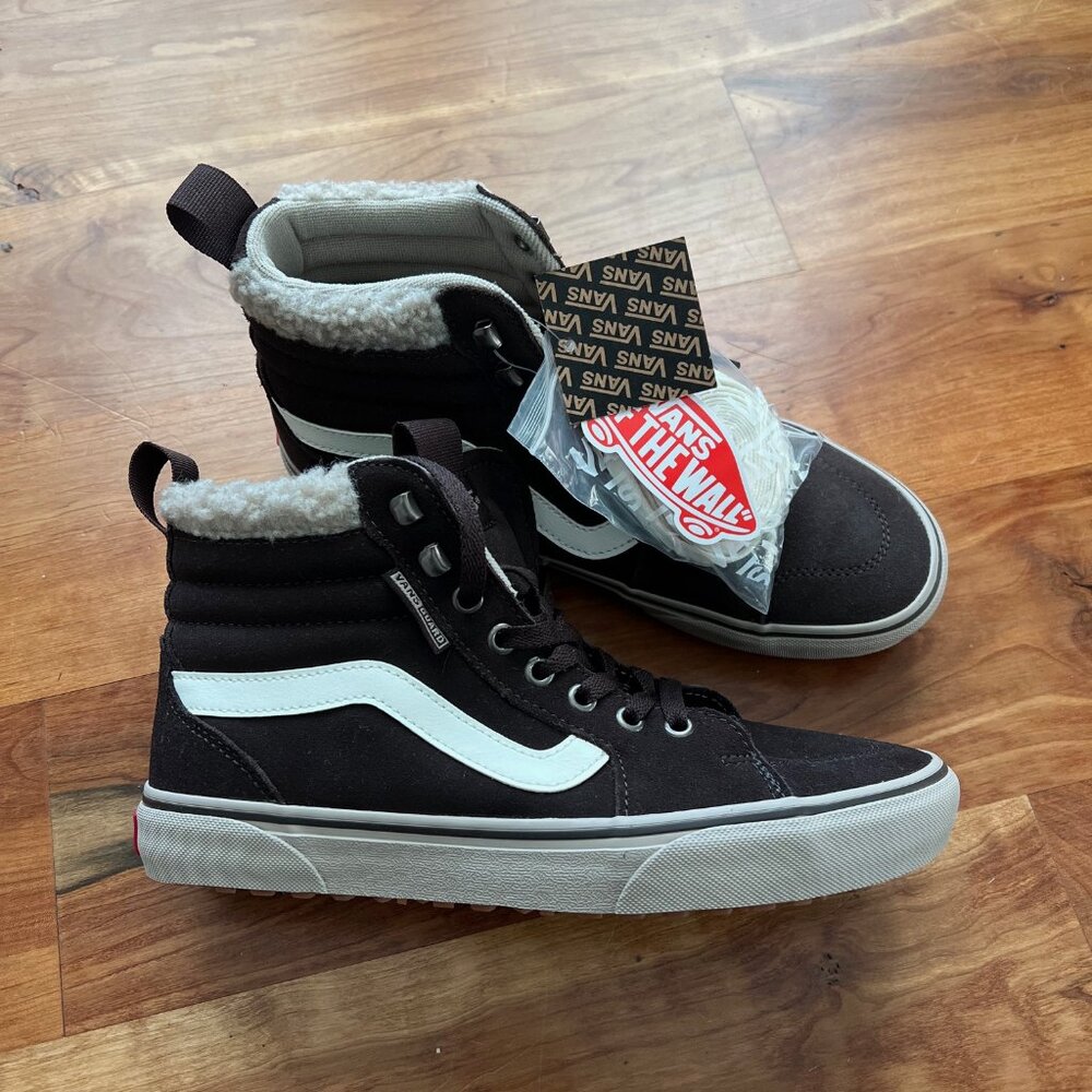 NEW** Vans Filmore Hi Van Suede Sherpa Chocolate Fur Collar Lace Up Hi Top - Picture 1 of 6